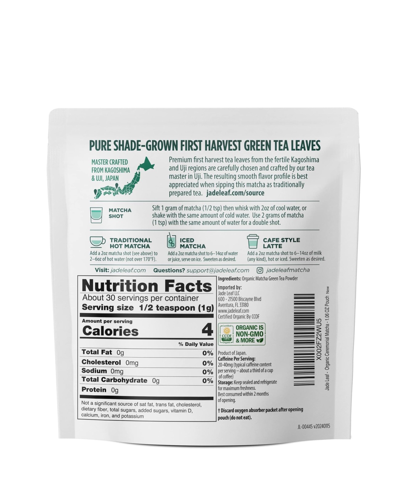 Jade Leaf Matcha Organic Ceremonial Green Tea Powder – Teahouse Edition – Pre…