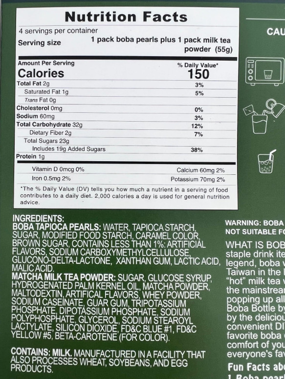 Boba Bottle Bubble Pearl Matcha Taro Instant Latte Milk – 8 Servings, 2 Flavors