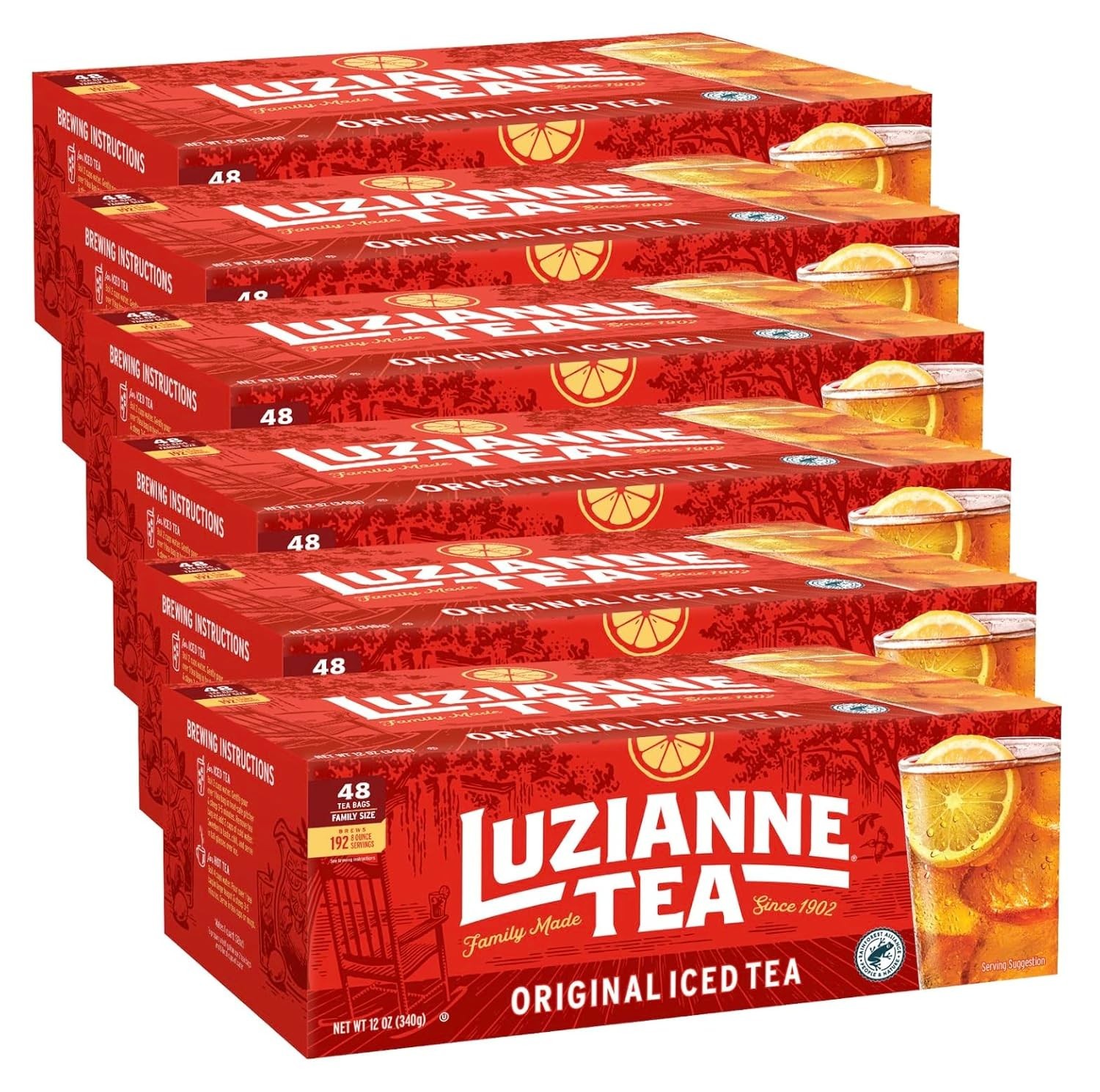 Luzianne Unsweetened Iced Tea Bags, Family Size, 48Ct Box -Pack Of 6