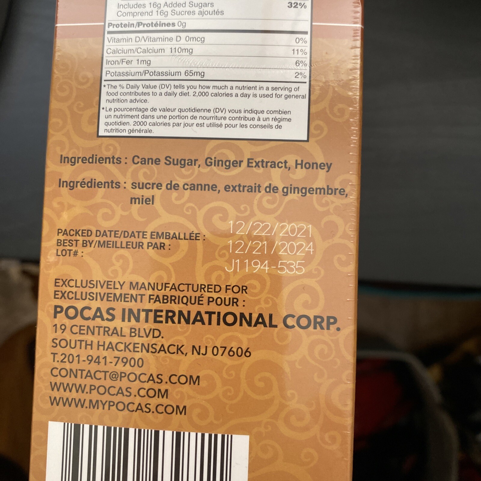 Pocas Honey Ginger Tea, Original, 12.7 Ounce, 20 Bags