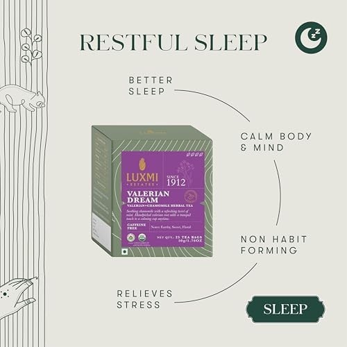 Organic Valerian & Chamomile Tea – 25 Caffeine-Free Pyramid Bags for Relaxation