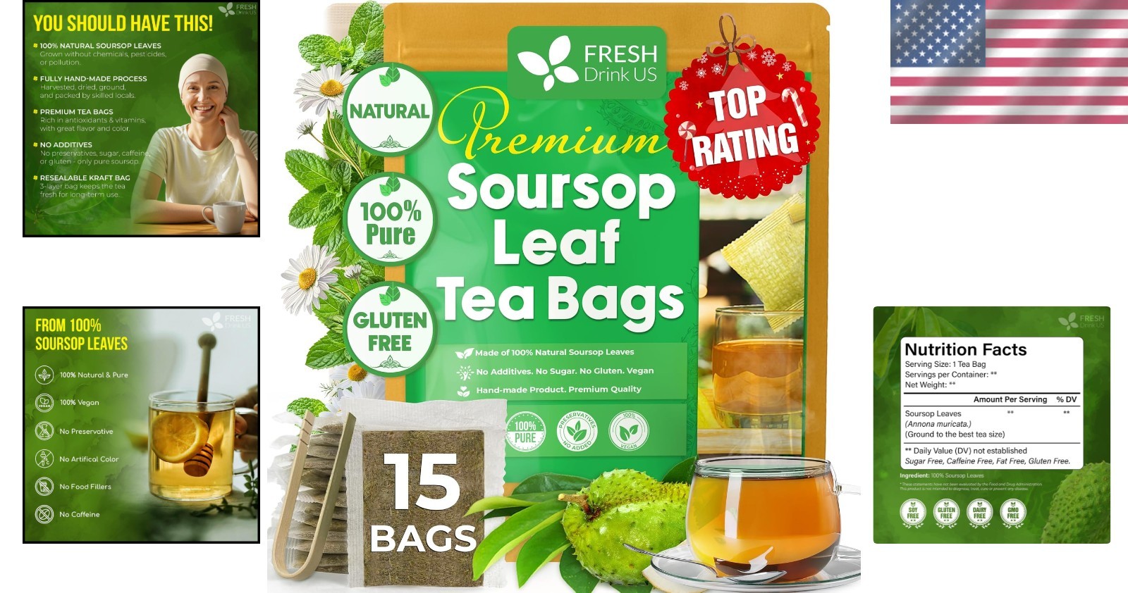 15 Soursop Graviola Tea Bags – 100% Natural, Caffeine Free Delight