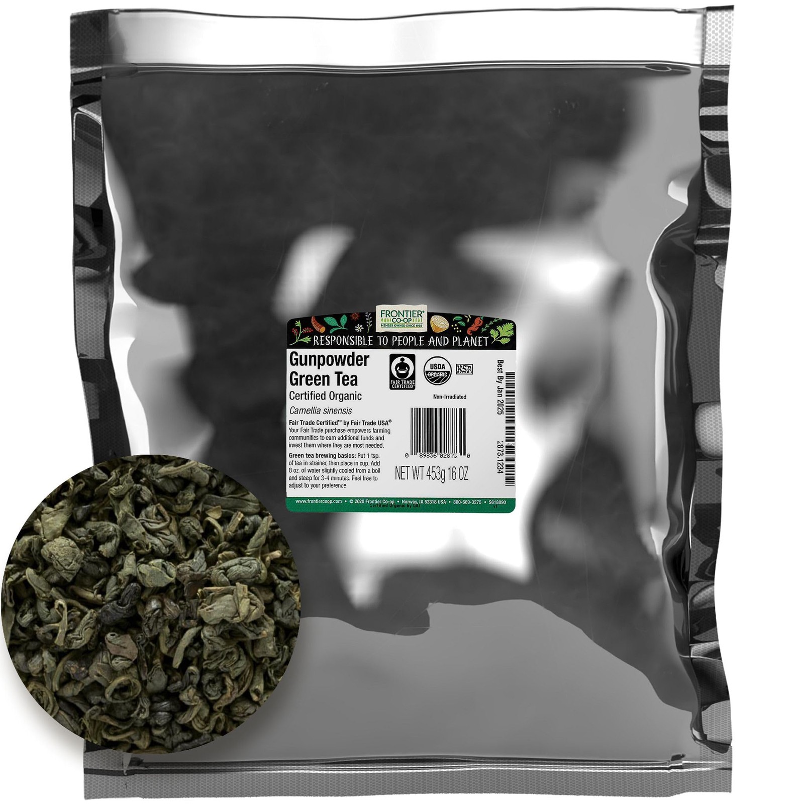 Frontier Co-op Organic Fair Trade Gunpowder Green Tea 1 Pound Bold Flavor
