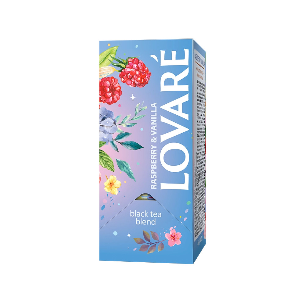 LOVARE “RASPBERRY VANILLA” Ceylon Black Tea 24 Tea Bags Made in Ukraine