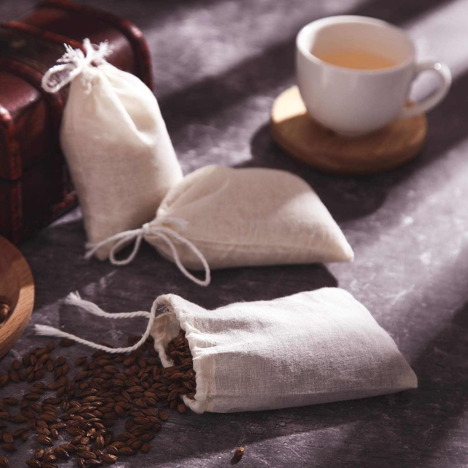 Cheese Cloth Tea Bags 50 Pack Reusable Muslin Filter 4×3 Inch