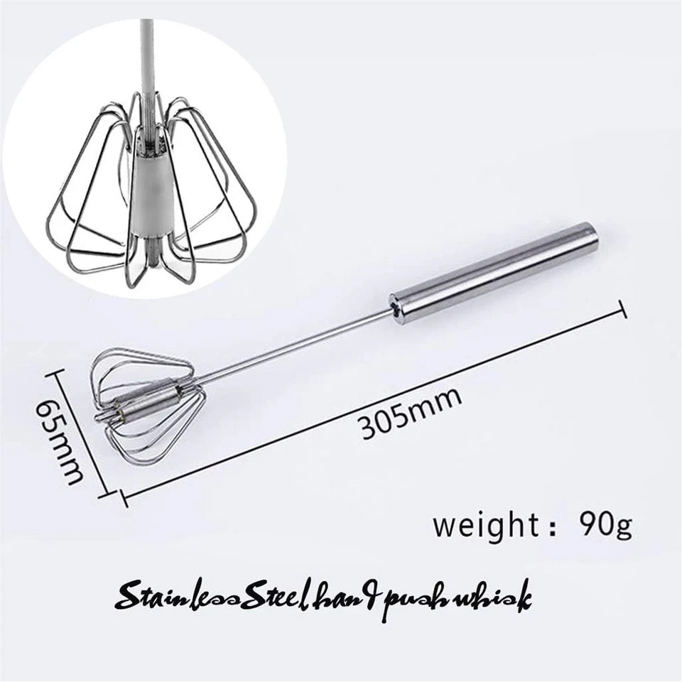 Stainless Steel Egg Whisk, Hand Push Rotary Whisk Blender, 12, Silver