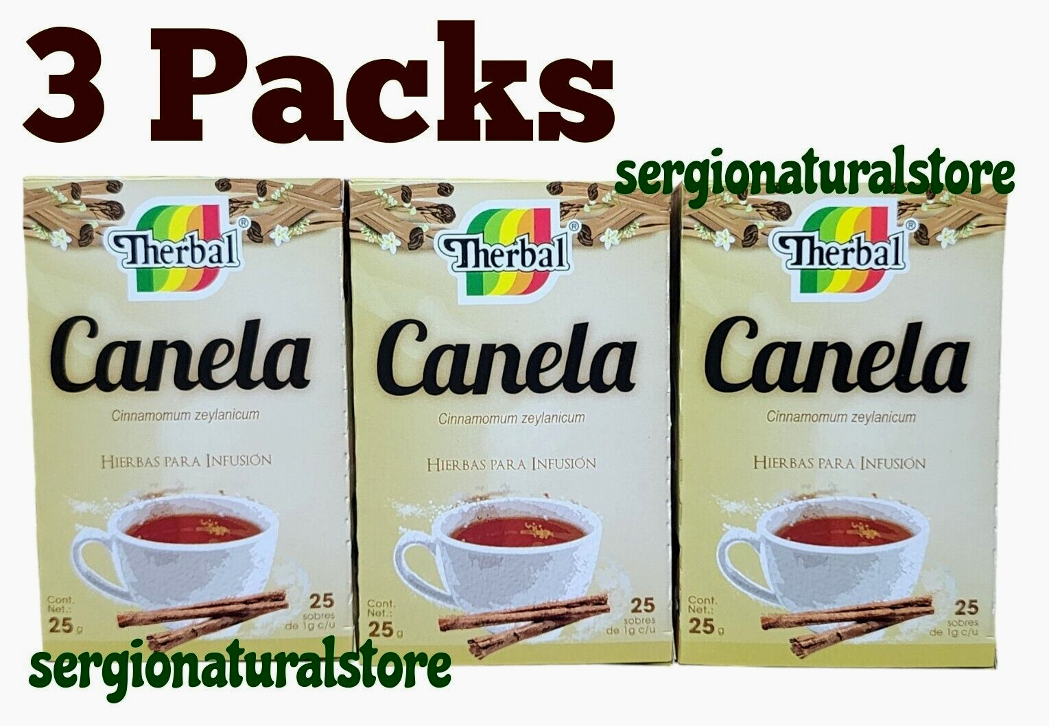 3 Packs Cinnamon Tea / Te de Canela 75 Wrapped Tea Bags Infusion Made in Mexico