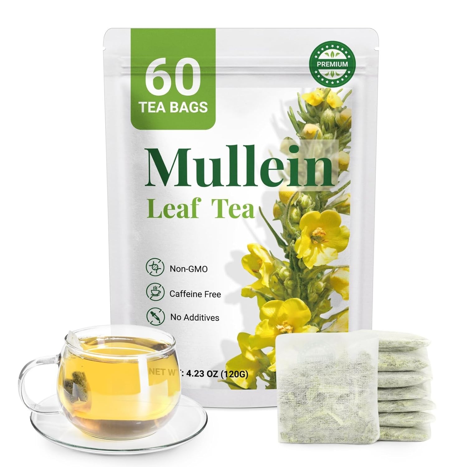 Organic Mullein Leaf Tea – 60 Bags for Lung Health & Relaxation, Plastic-Free