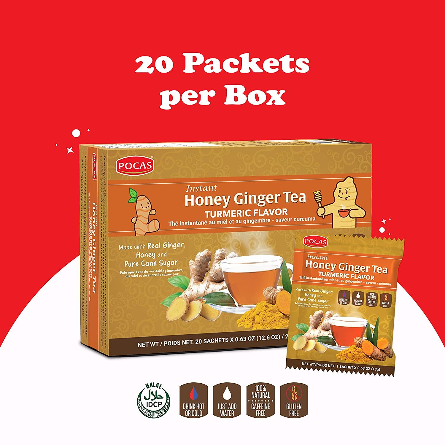 Pocas Instant Honey Ginger Tea – Original, Turmeric, Mint, Lemon, Ginseng Flavor