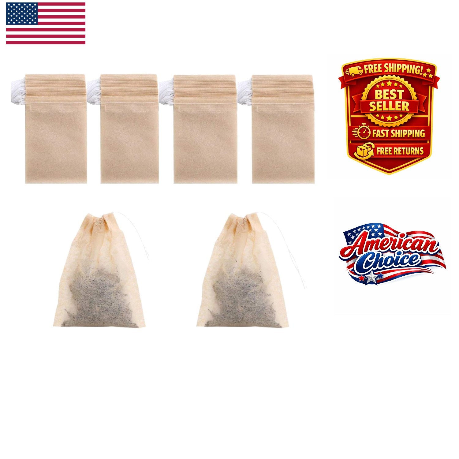 8x10cm Unbleached Paper Tea Filter Bags – 200 Pack Drawstring Style