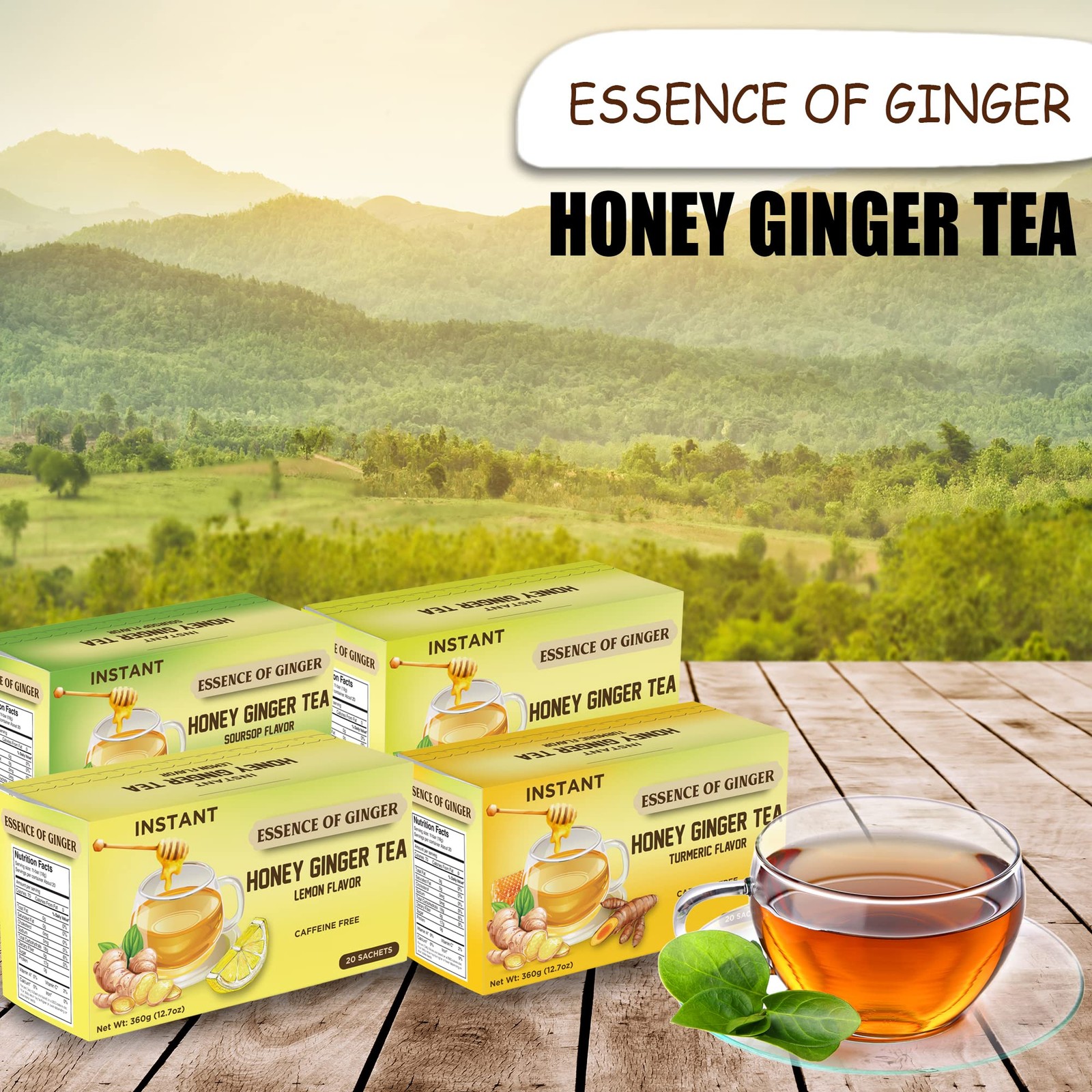 Premium Honey Ginger Crystals Turmeric Beverage 20 Packets Instant Herbal…