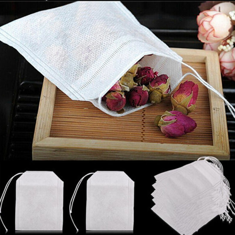 100pcs Empty Teabags Non-Woven String Heat Seal Filter Fabric Herb Loose Tea Bag