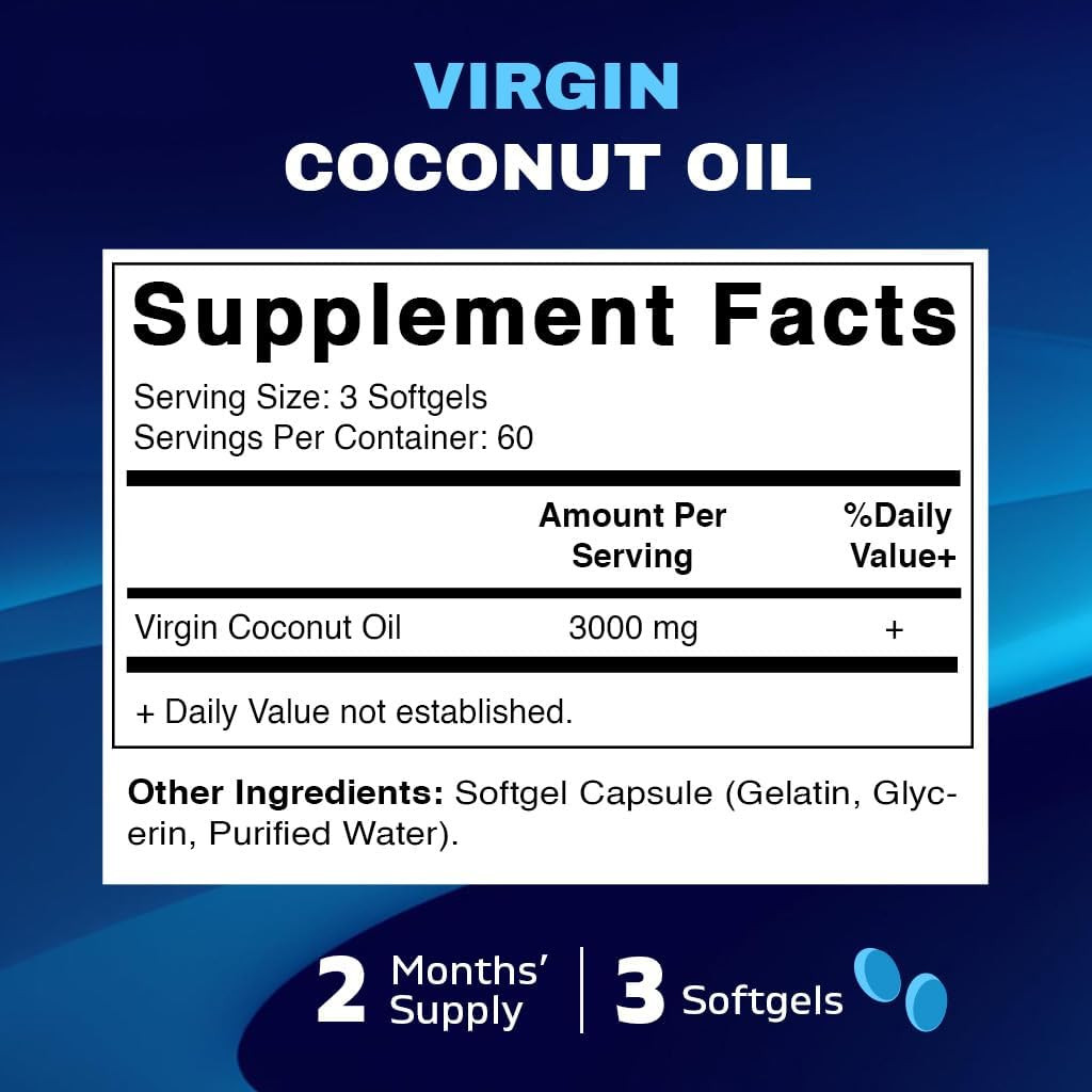 Vitamatic Virgin Coconut Oil Softgels, 3000 mg Per Serving, 60 Servings, 180…