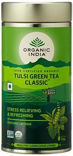 Organic India Tulsi Green Tea Classic 100g Tin with Free Shipping