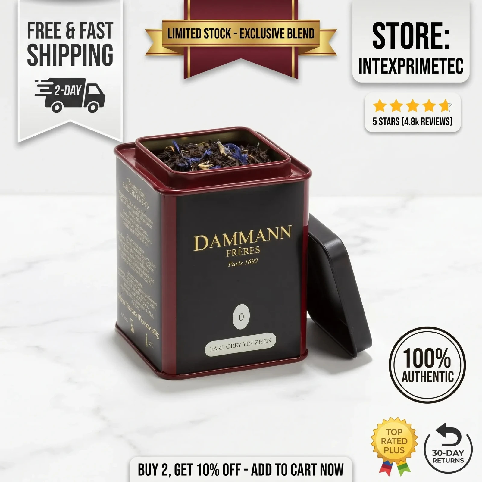 Dammann Freres Loose Leaf Earl Grey Premium Gourmet Black French Tea Bergamot…
