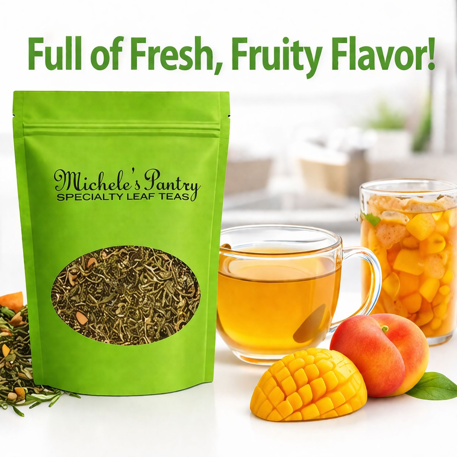 Michele’s Pantry Peach Mango Bulk Green Tea-8 oz. Loose Leaf Tea