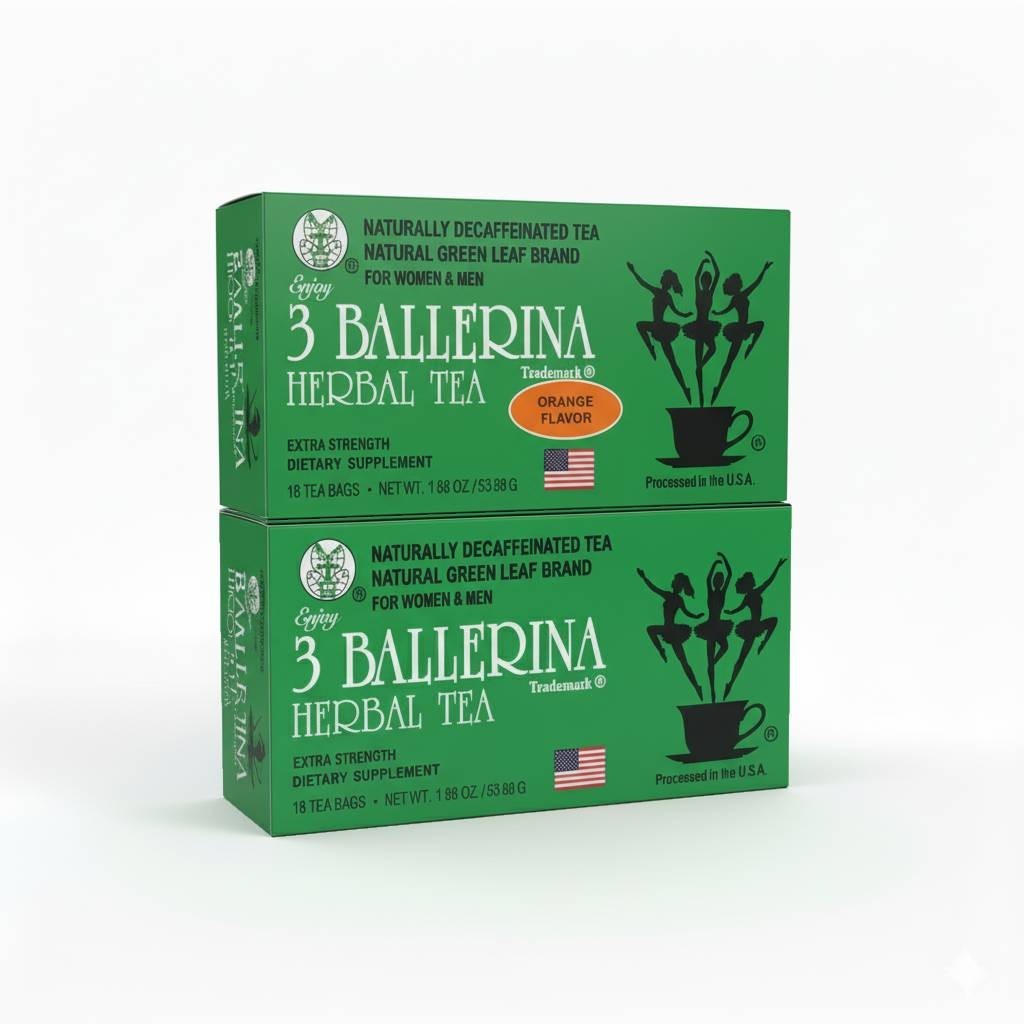 3 Ballerina Herbal Tea Orange Combo Pack, Drink Extra Strength Herbal, 18 Count