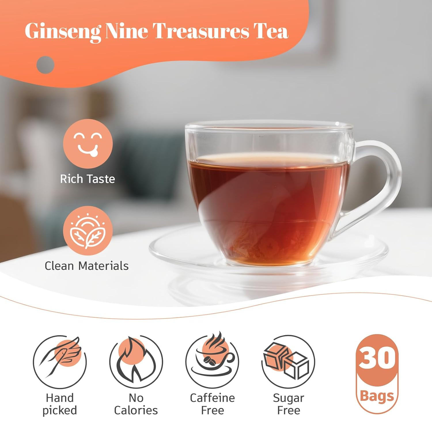 Kidney Tea Formula Ginseng Six Treasure Tea, Traditional Chinese Herbal Tea Bags