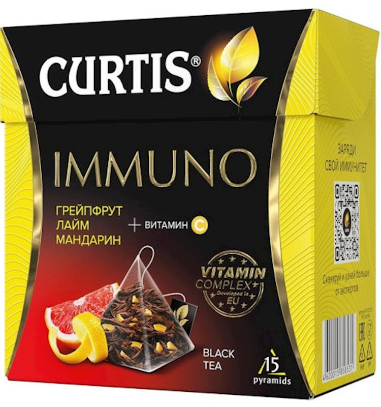 Curtis Black Tea IMMUNO with GRAPEFRUIT 15 Tea Bags Made in Russia