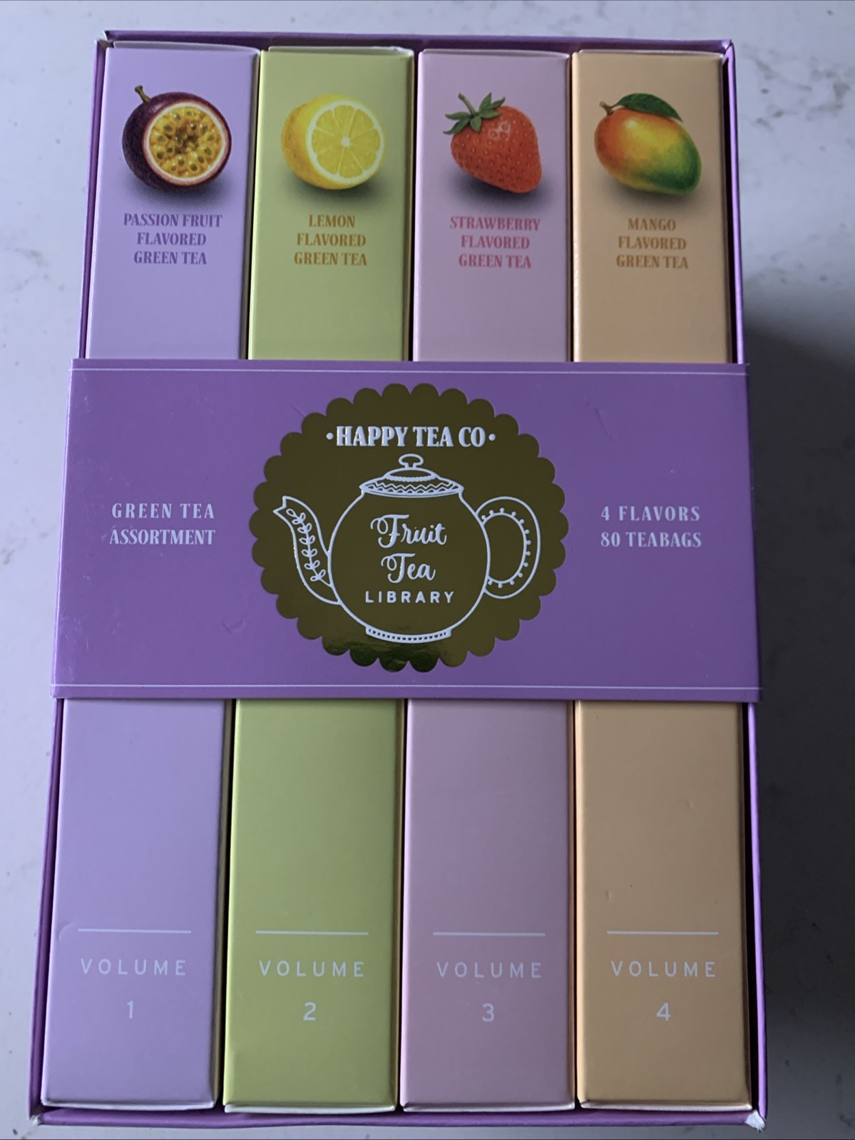 Happy Tea Co Set Of 4 Flavored Assorted Fruit Green Tea Library