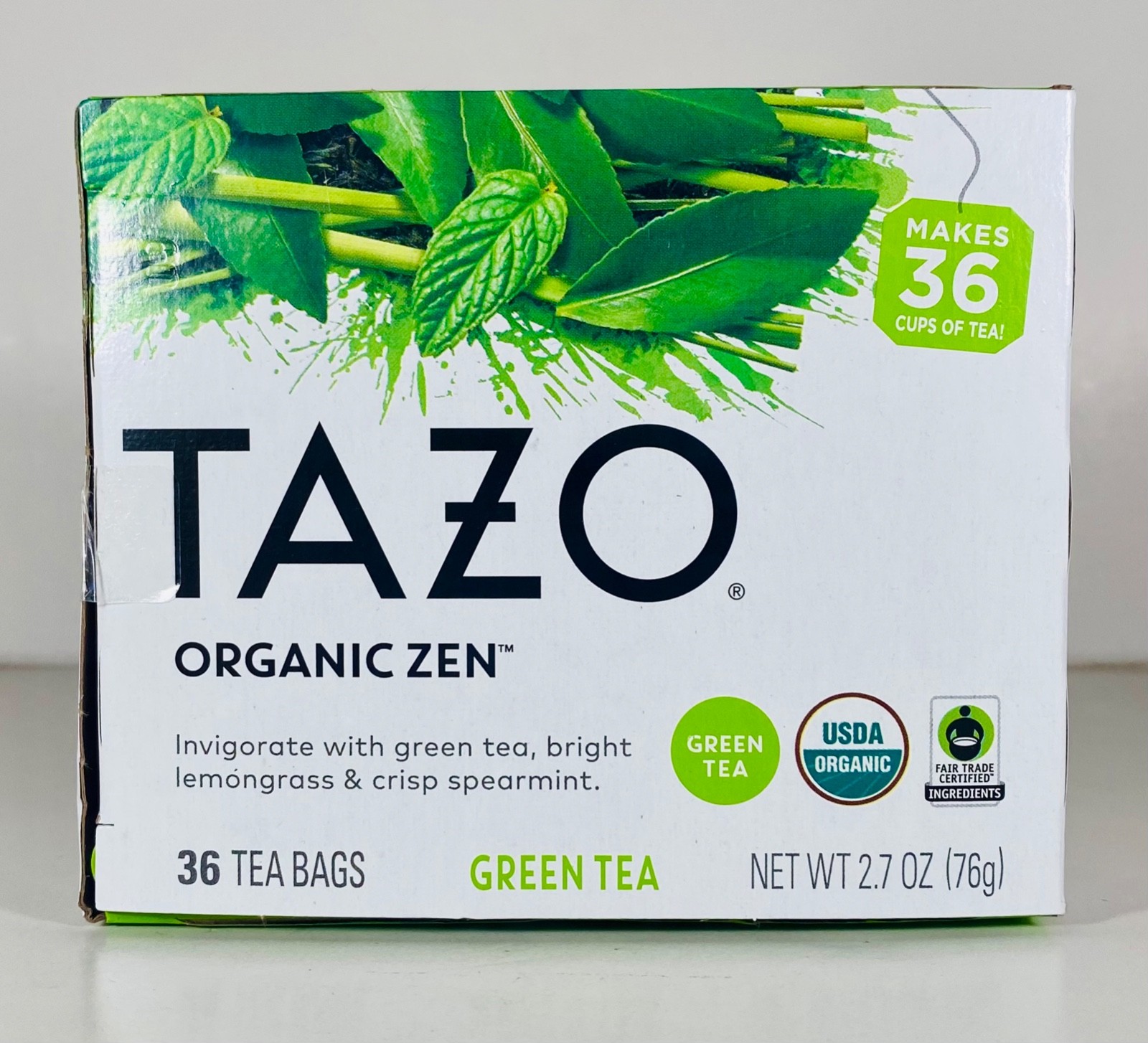 TAZO Organic ZEN GREEN TEA, Lemongrass/Spearmint, Regenerative, 36 Tea Bags
