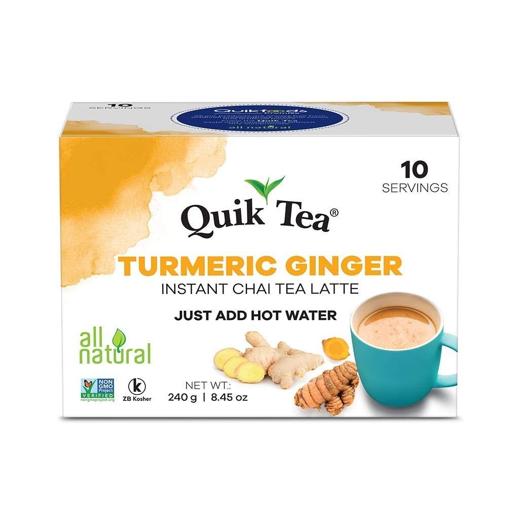 QuikTea Instant Turmeric Ginger Chai Tea Latte – 10 Count, (pack of 1)