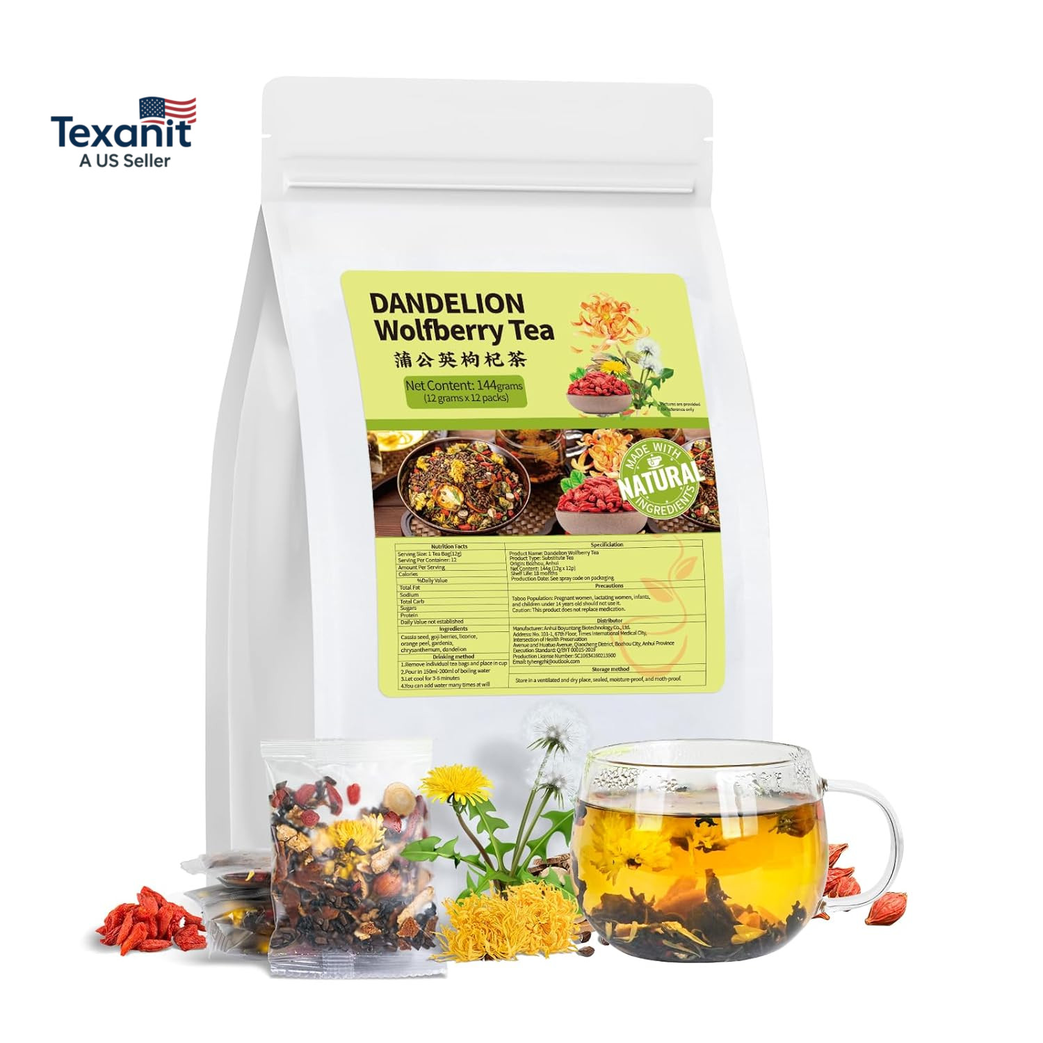Dandelion Wolfberry Tea, Natural Kidneys & Liver Health Dandelion Root Tea with