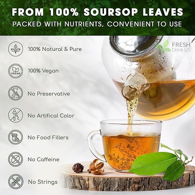 40 Premium Soursop Graviola Leaf Tea Bags, 100% Natural and Pure from Soursop Le