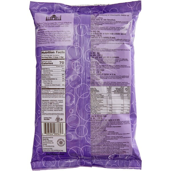 David Rio Orca Sugar Free Chai Tea , Bulk, 3lb. Bag, New.