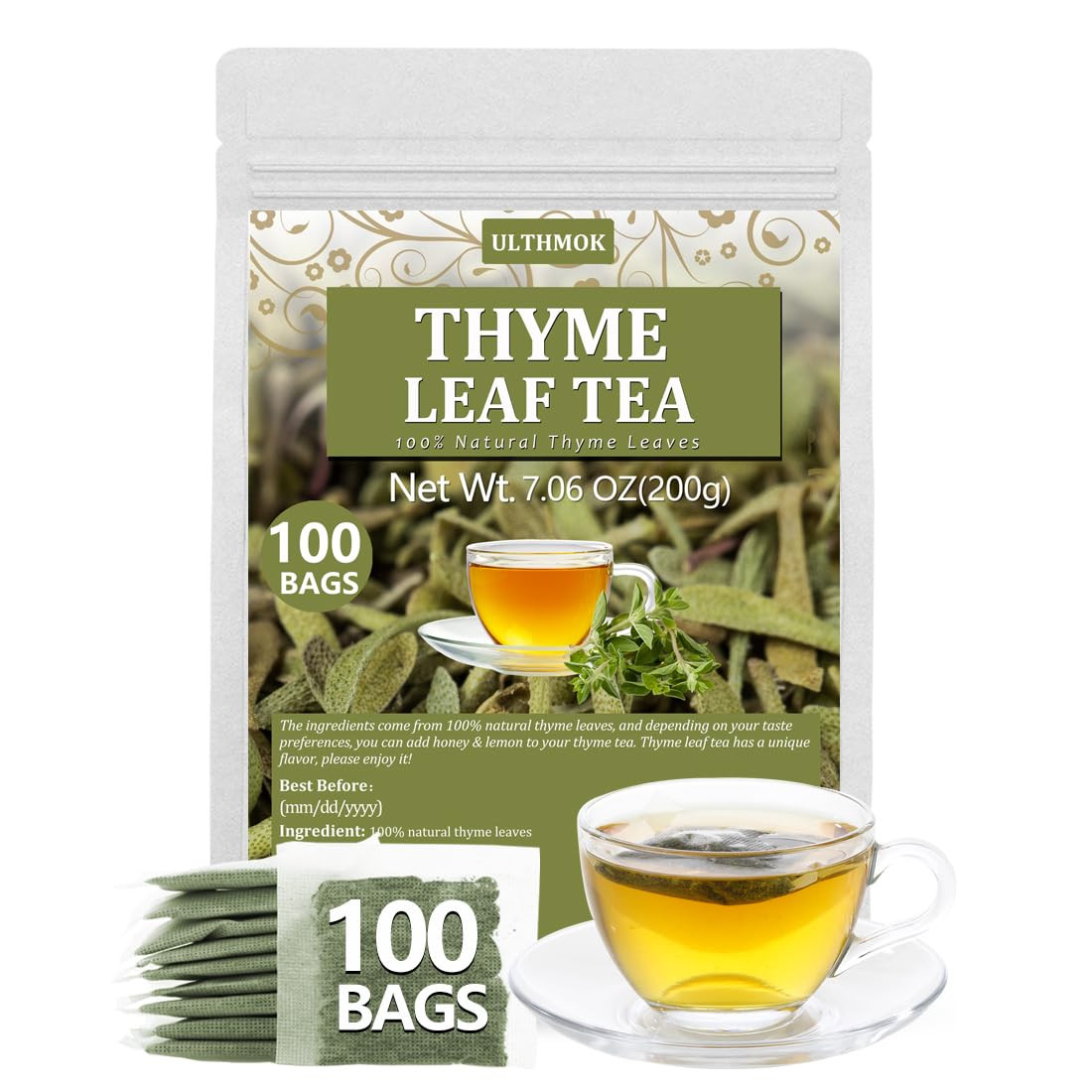 100 Thyme Leaf Tea Bags 100% Pure Herbal Caffeine Free Digestive Tea
