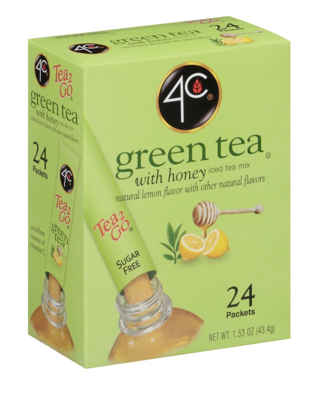 4C 24 Packets Tea2Go Green Tea with Honey Sticks
