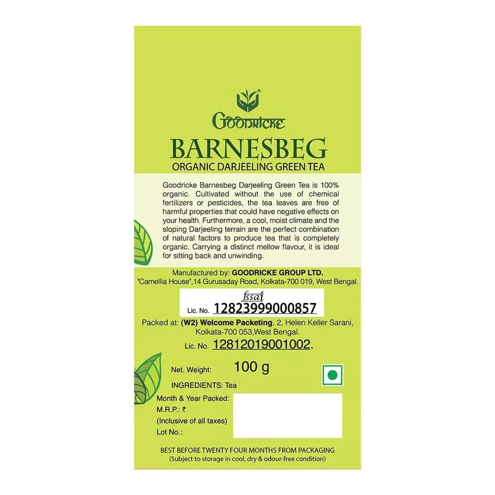Goodricke Barnesbeg Organic Darjeeling Green Tea 100G Free Shipping World Wide