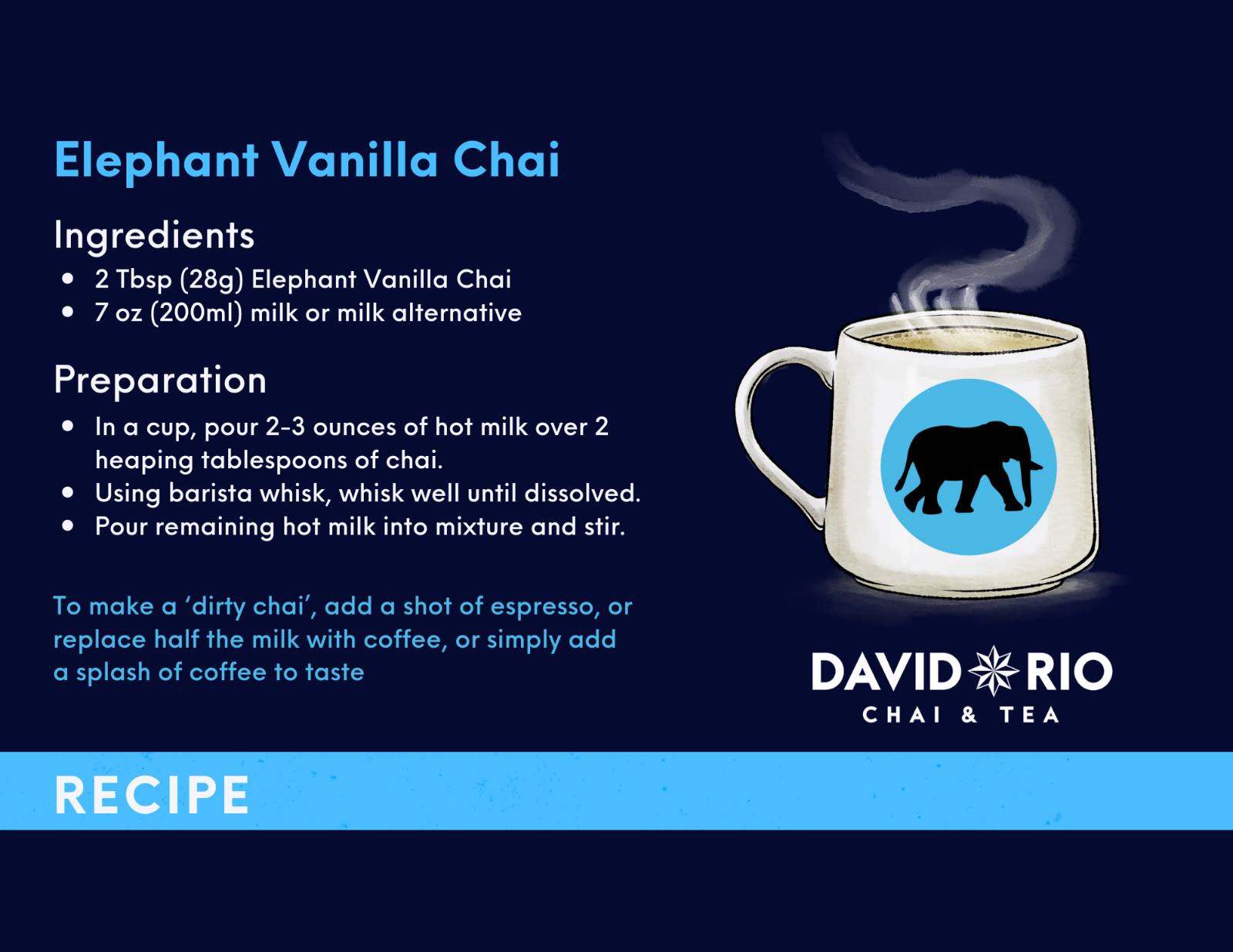 David Rio Elephant Vanilla Chai, Bulk, 4lb. Bag, New.