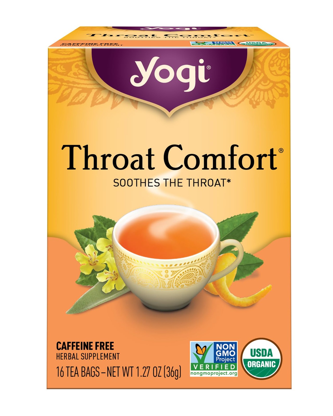 Yogi Tea Organic Throat Comfort Tea, 16 ct 16 Count (Pack of 1), Yellow