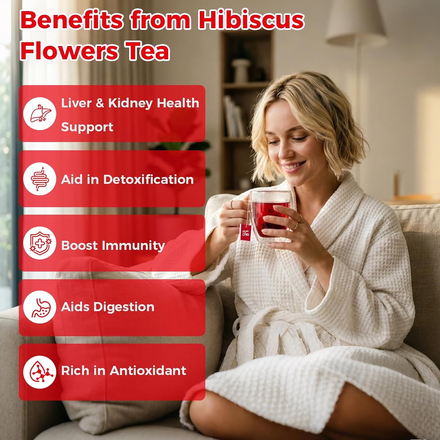 50 Premium 100% Pure Organic Hibiscus Tea Bags Natural Herbal Tea