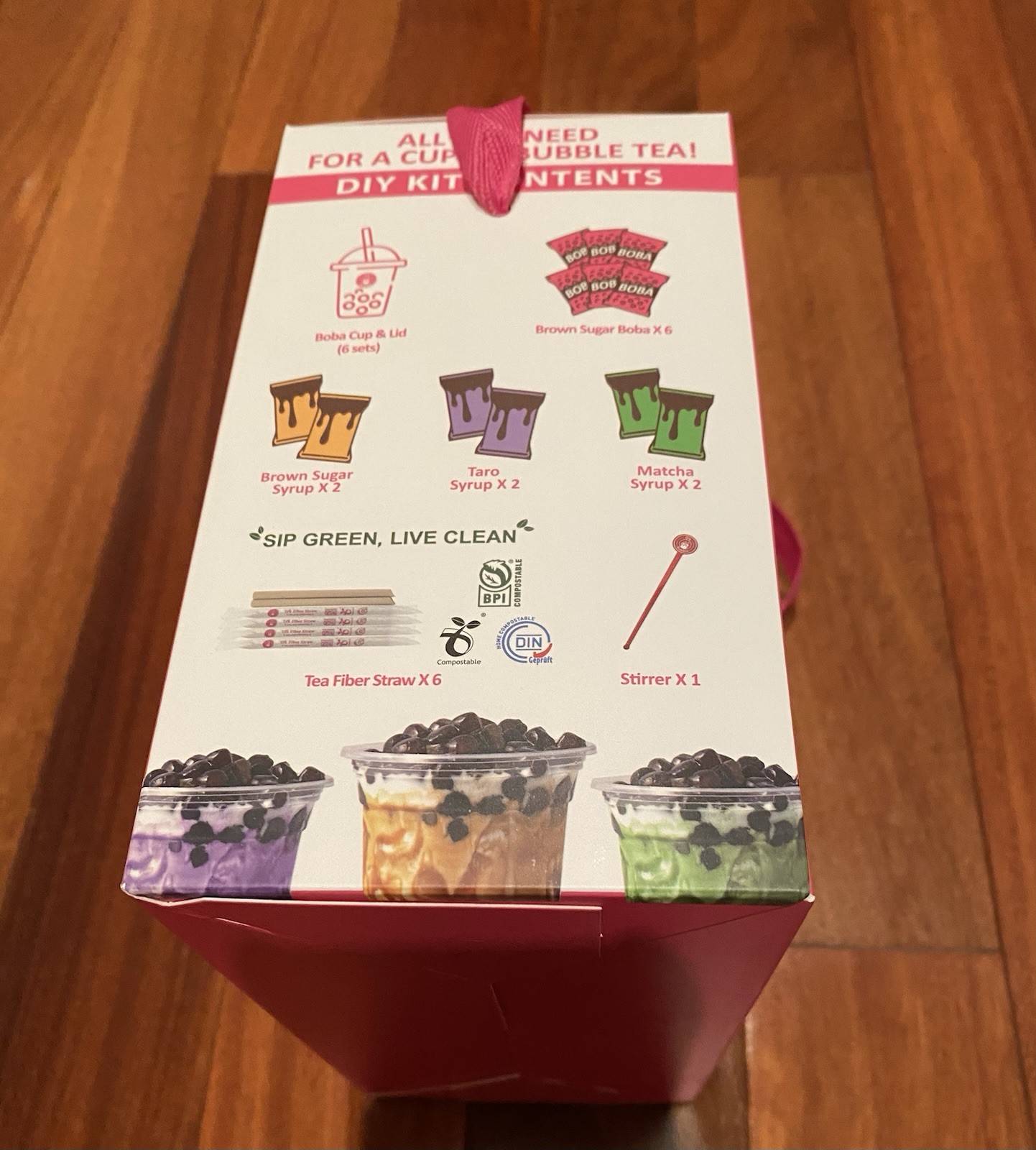 O’s Bubble Instant Marbling Boba Drinks Matcha Brown Sugar Taro 6 Cups Straws