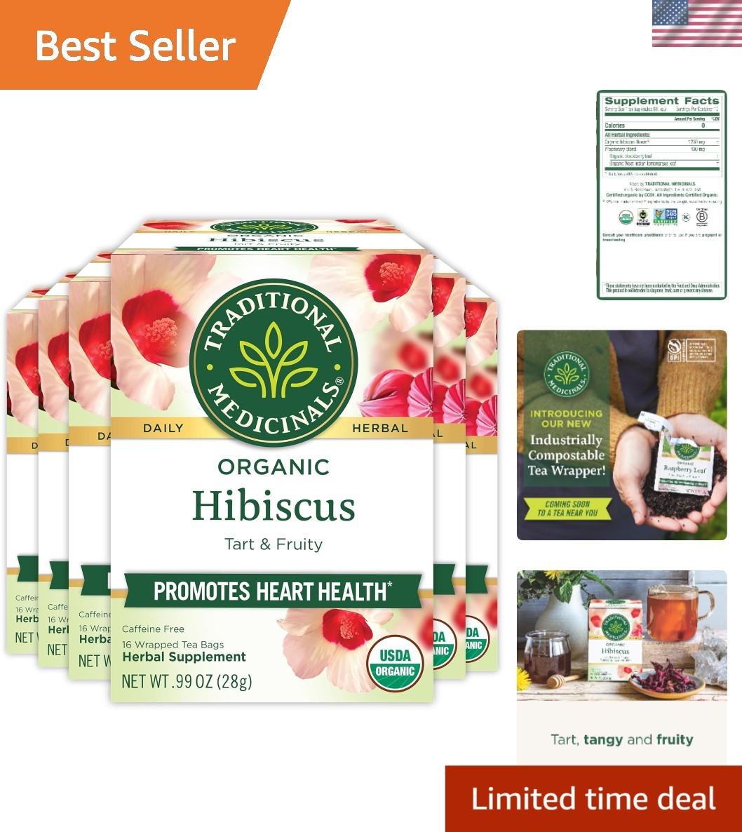 Pack of 6 Organic Hibiscus Tea | 96 Bags with Blackberry & Lemongrass Blend