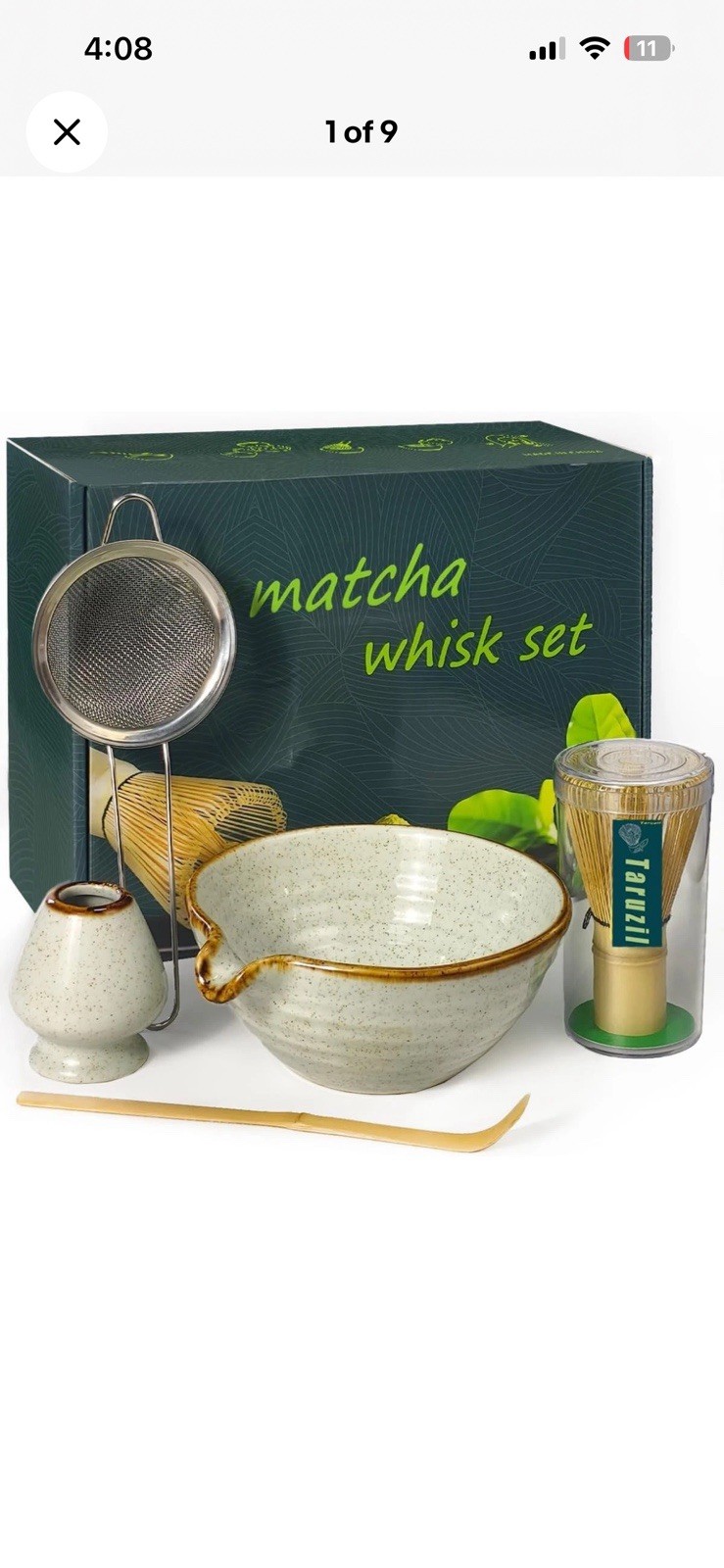 Matcha Whisk Set with Bowl, Bamboo Whisk, Scoop, Sifter, Matcha Whisk Holder