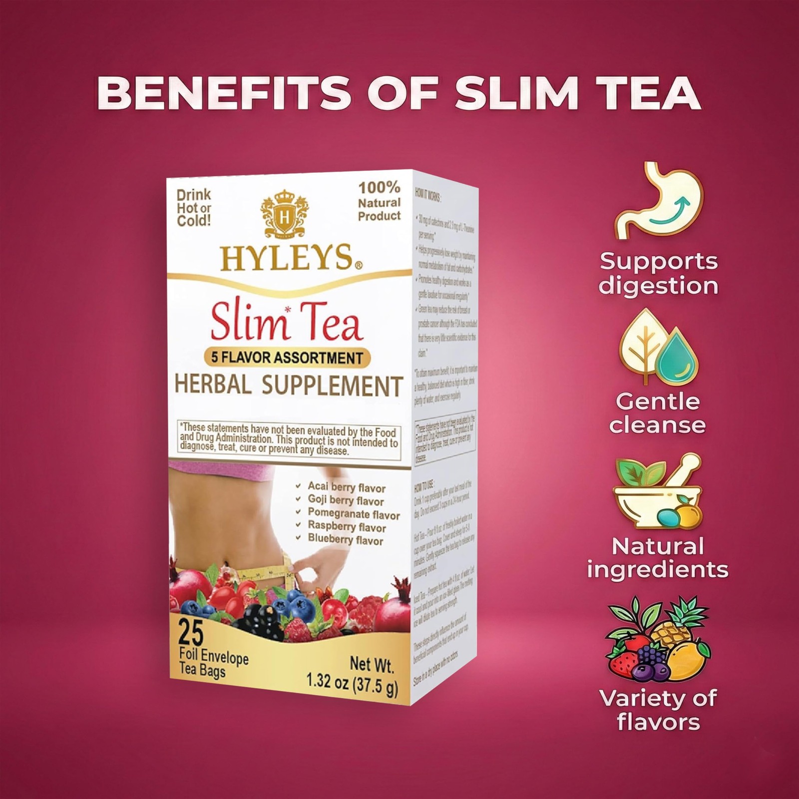Slim Tea 5 Flavor Assortment Weight Loss Herbal Supplement Cleanse and Detox…