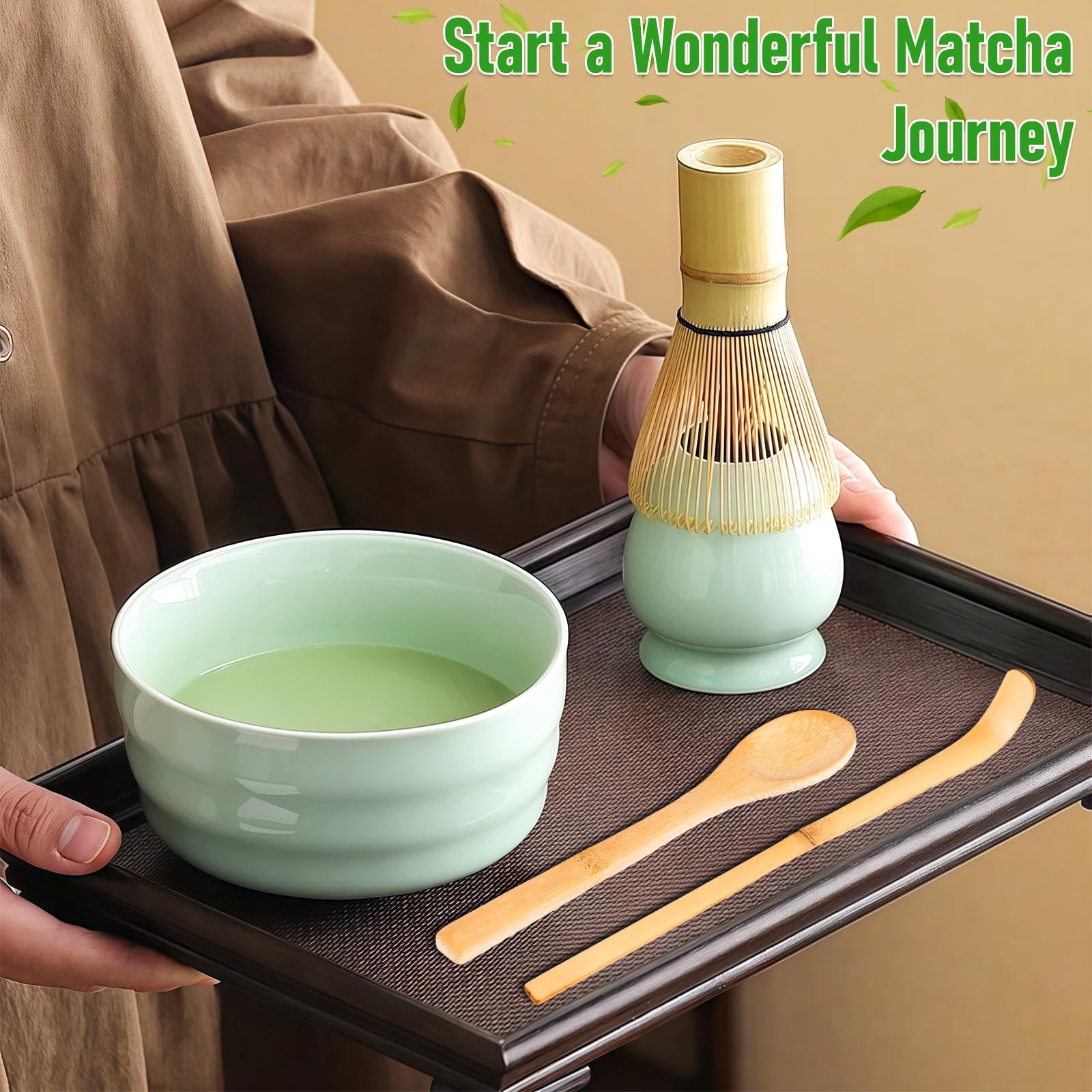 3Pcs Ceremonial Grade Matcha Whisk Set with Bamboo Matcha Whisk, Scoop & Spoo…