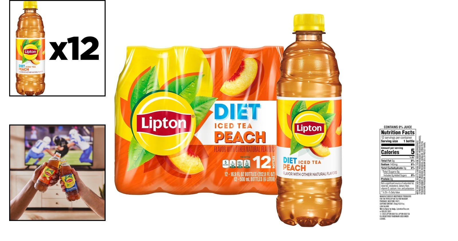 Pack of 12 Diet Peach Iced Tea Bottles – Zero Sugar, 100% Flavor, 5 Calories