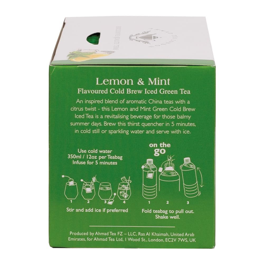 Green Tea, Cold Brew Lemon and Mint Teabags, Iced Tea, 20 Ct (Pack of 1) – Caffe