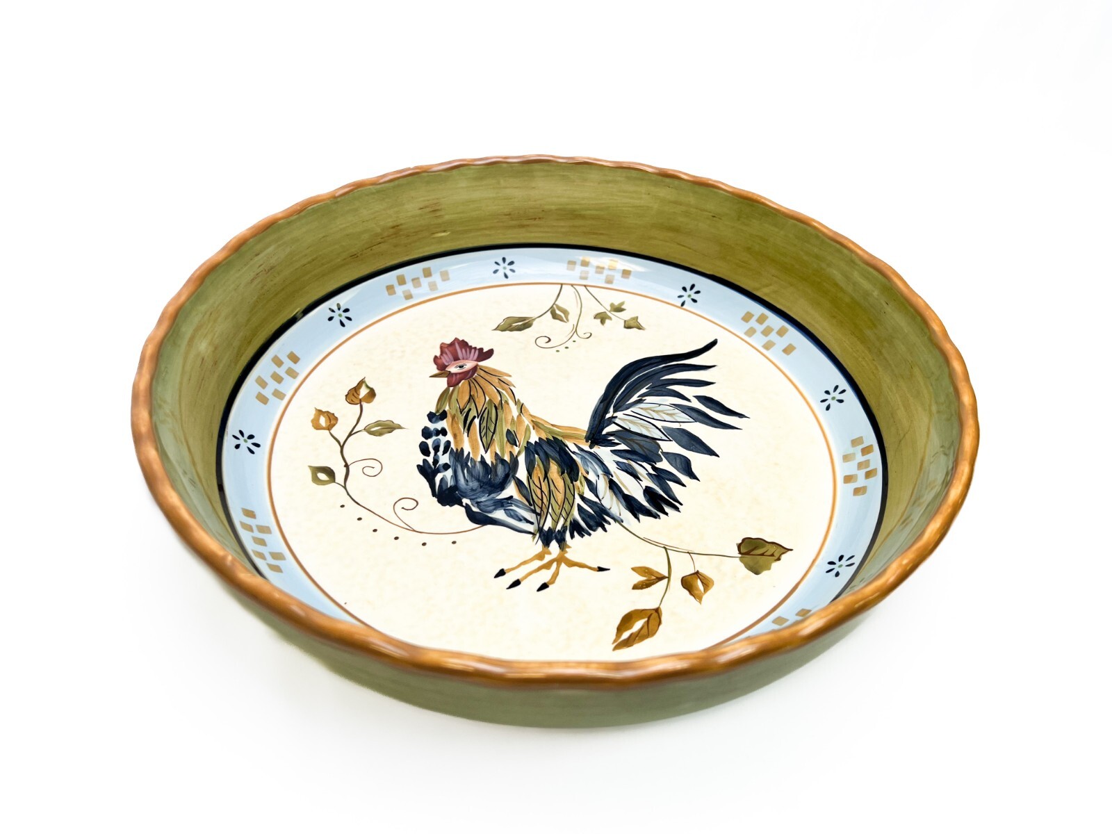 Vintage Canterbury Rooster Handpainted Serving Bowl Scalloped – FREE SHIPPING