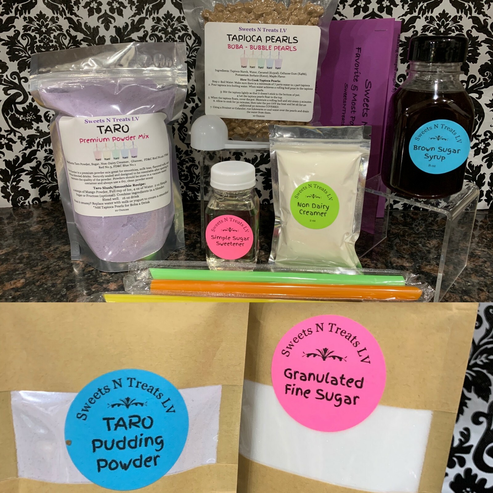 Deluxe TARO Powder Taro PUDDING Boba Bubble Tea Tapioca Pearls Milk Tea DIY KIT