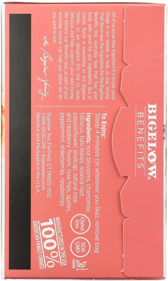 Bigelow RCB01027 Benefits Decaf Rose Mint Tea Bags, 18/Box