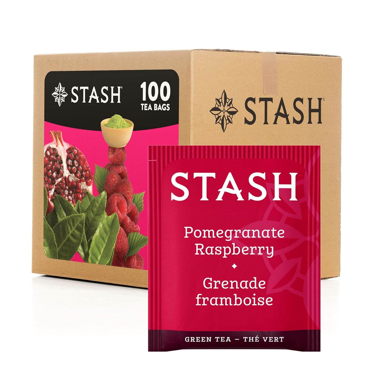 Tea Pomegranate Raspberry Green Tea, Box of 100 Tea Bags