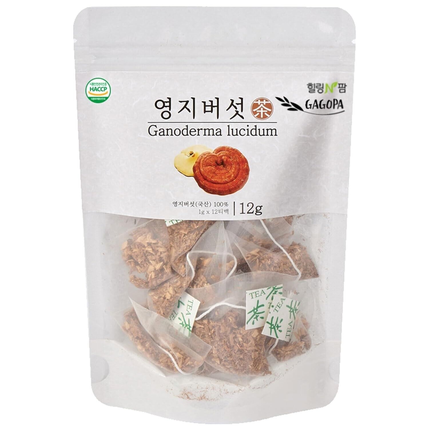 [GAGOPA] 100% Pure Lingzhi Mushroom Tea, 1g x 12 Teabags (5-Pack, 60ea)