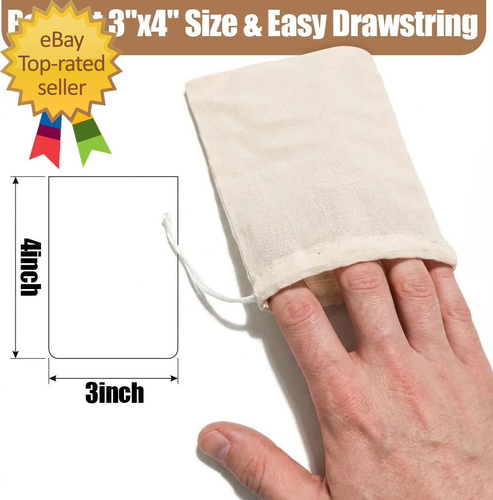 60Pcs Reusable Tea Bags for Loose Leaf Tea 3X4Inch Sachet Unbleached Muslin