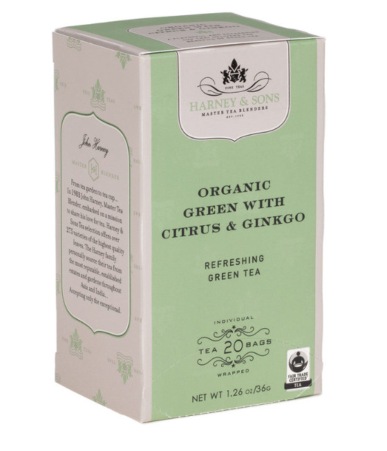 HARNEY ORGANIC GREEN with CITRUS & GINGKO Tea 20 ct tea bags boxed