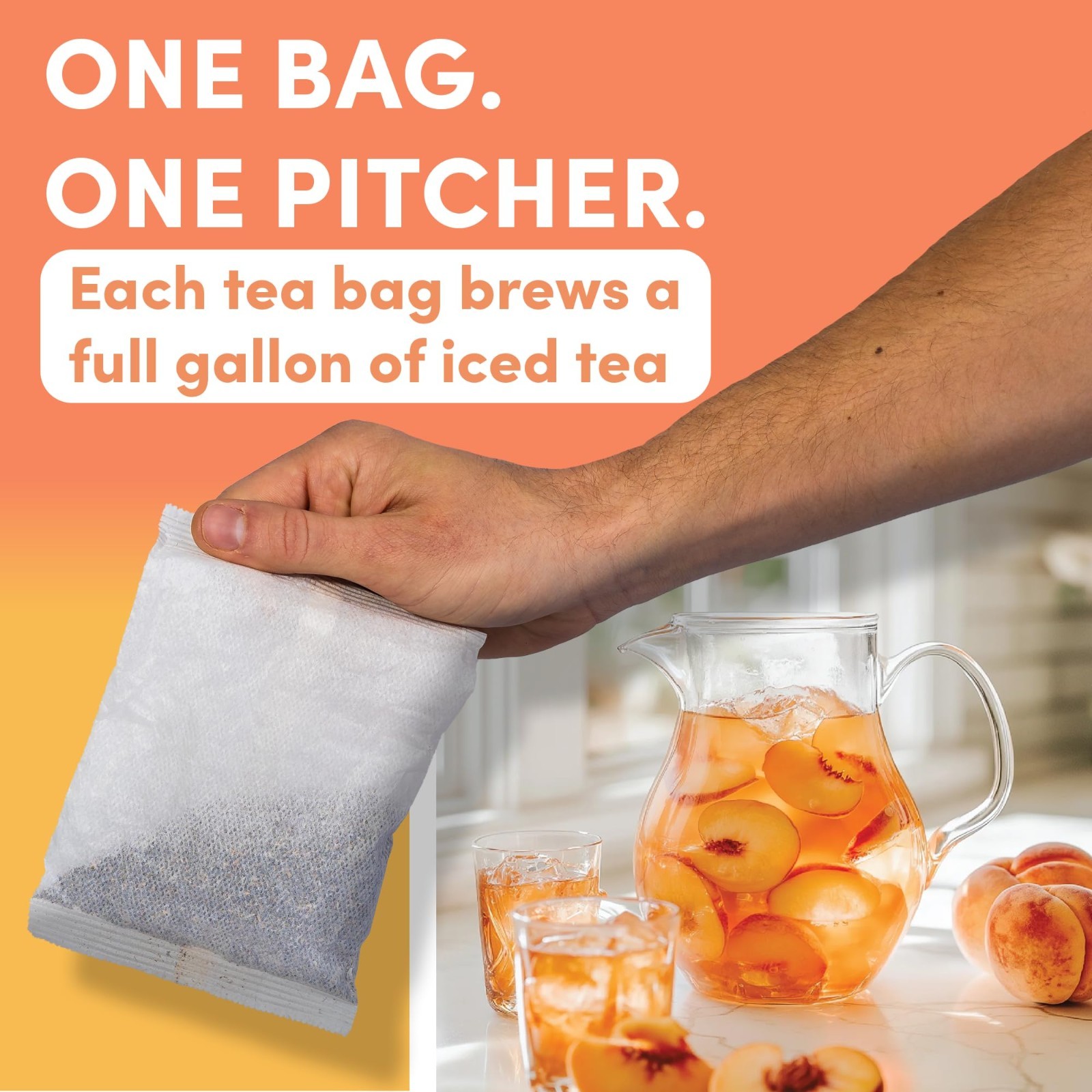 Peach Flavored Iced Tea Bags – Quick Brew Southern Style, 48 Gallons, 1 oz Packs